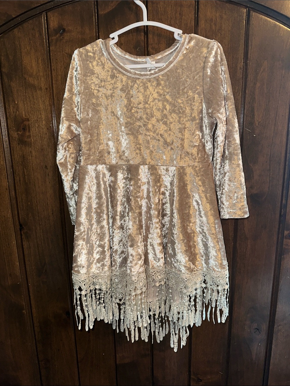 Girls' Velvet Fringe Hem Dress - Blush